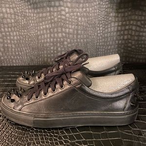 Ruthie Davis black leather sneakers with spikes